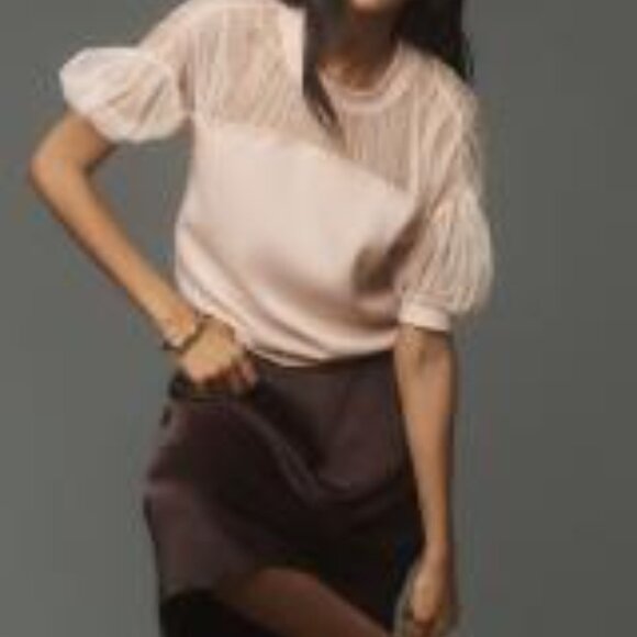 Maeve Anthropologie Inset Shoulder Pullover Knit Top Medium Pink Mesh - Picture 3 of 13